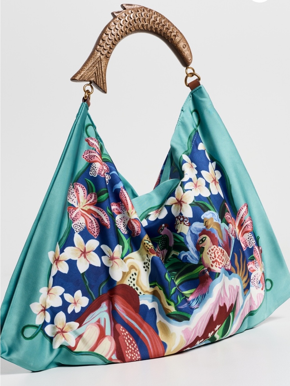 Farm Rio Teal & Navy Floral Silk Scarf Tote - Picture 3 of 4